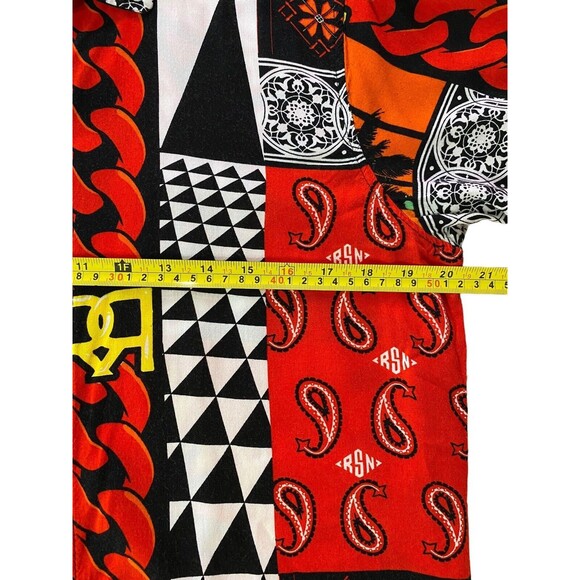 Reason Brand Retro Patchwork Shirt Gold Chain Crown Floral Design Size Large - Picture 7 of 11